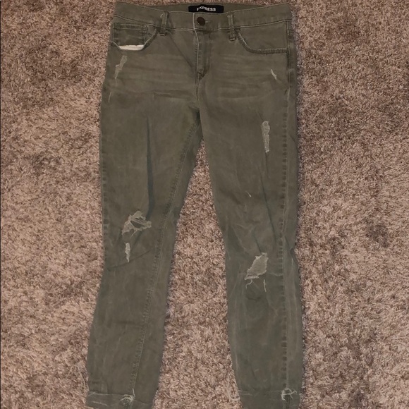 Express Denim - Express Mid Rise Ankle Legging Jeans in Army Green